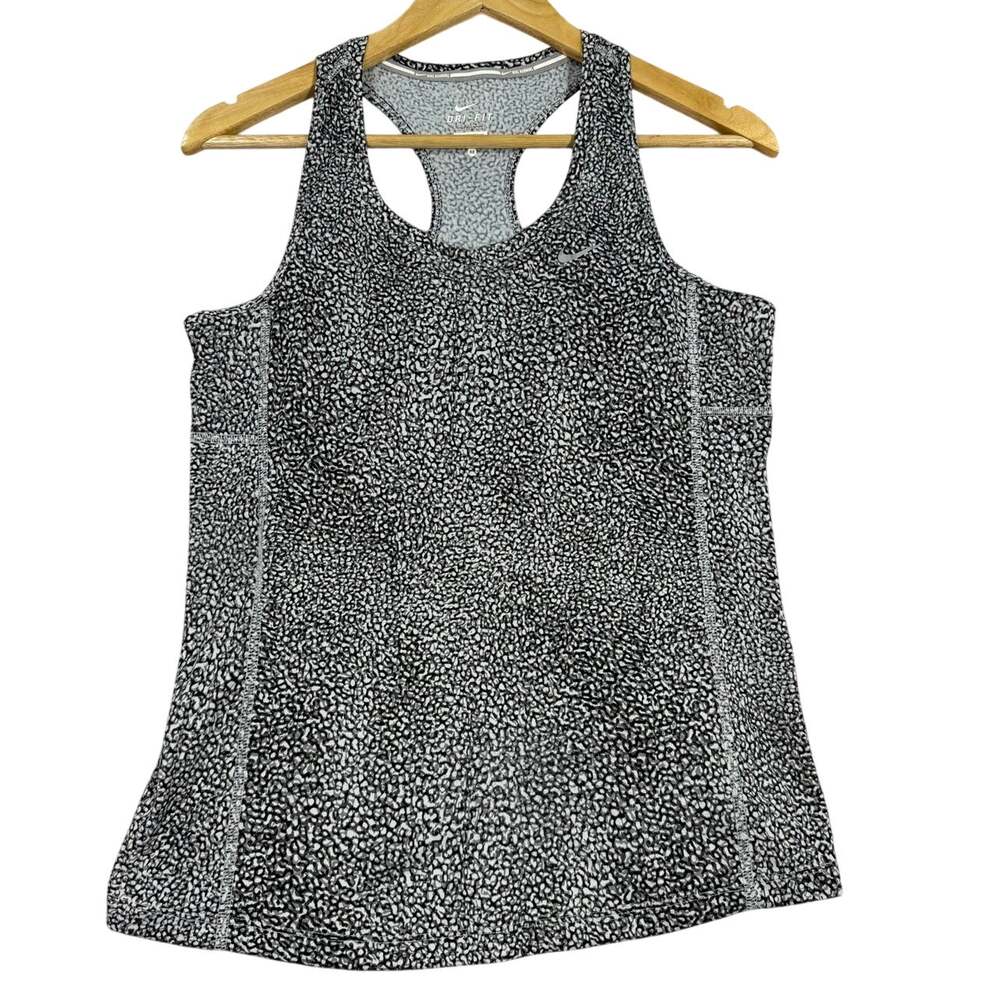 Nike Dri-Fit Womens Racerback Running Tank M Gray Black Animal Print Sleeveless